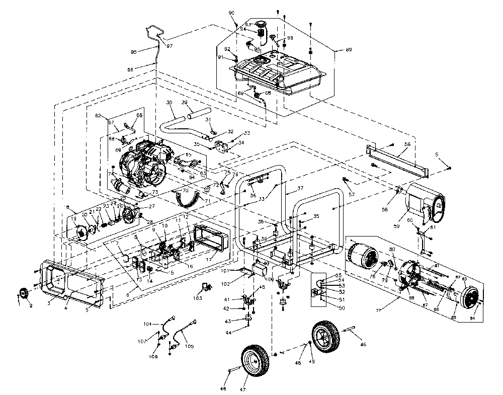 Main assy Diagram and Parts List for  Generac Generator