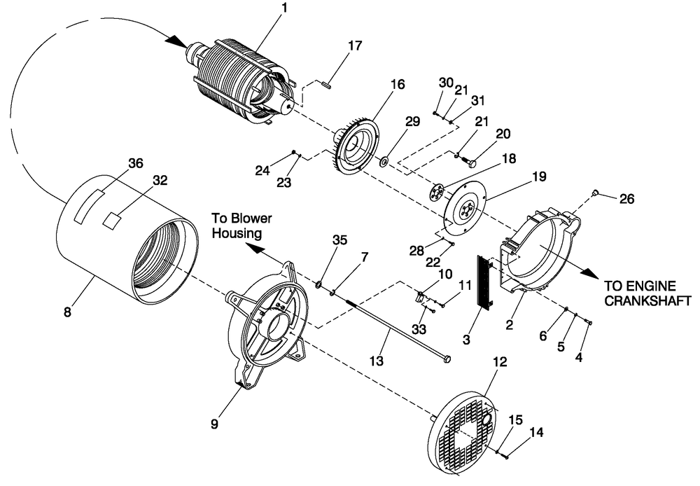Alternator Common Parts Diagram and Parts List for (3797302 - 3797704)(2003) Generac Generator