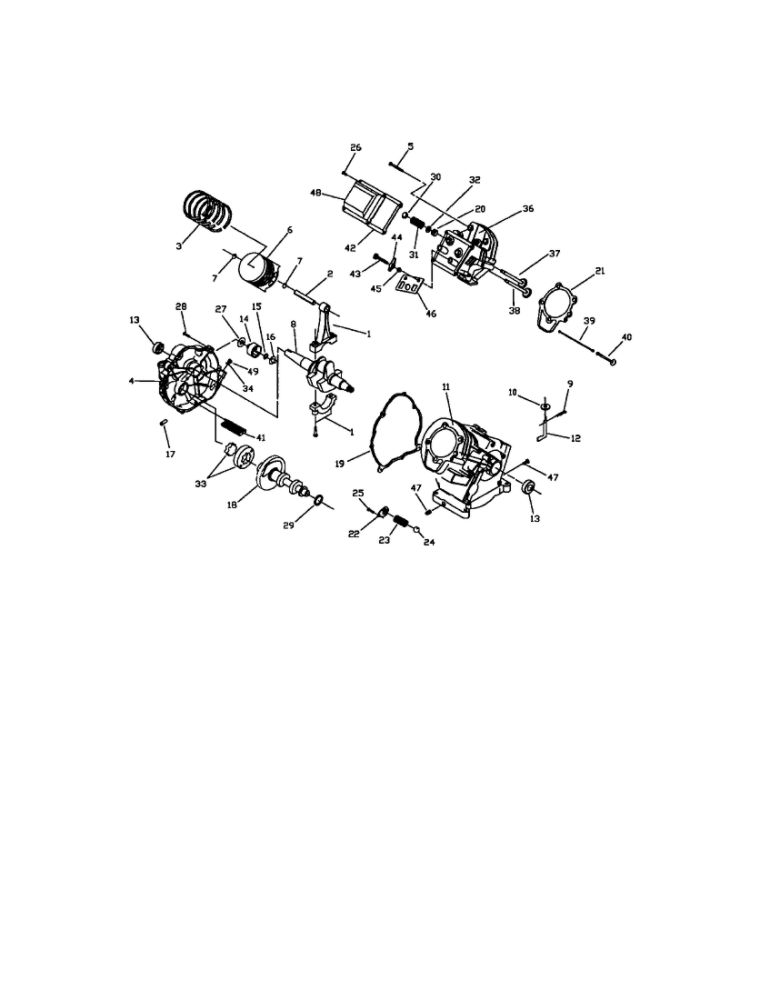 Crankcase/Piston/Gear Cover Diagram and Parts List for  Generac Engine