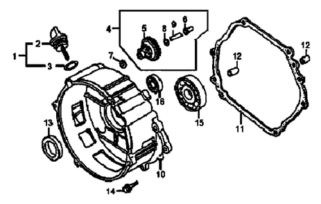Crankcase Cover Diagram and Parts List for (5295363 - 6049936)(2016) Generac Generator