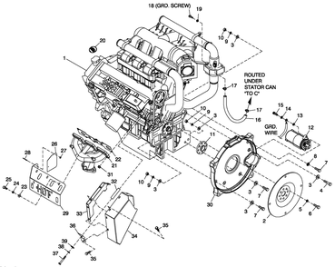 Engine Common Parts 3.0l G3 R/H Side Diagram and Parts List for (0508V27088)(2008) Generac Generator