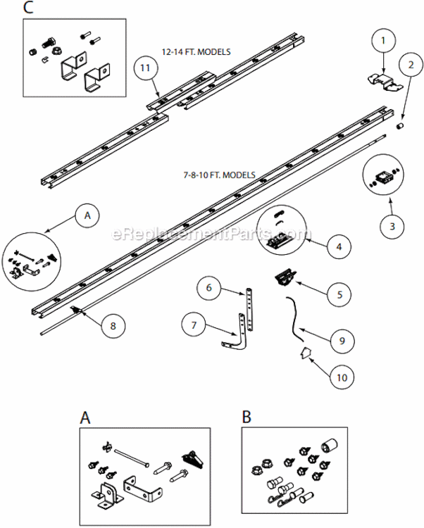 Screw_Channel_Assembly Diagram and Parts List for TriloG Genie Garage Door Opener