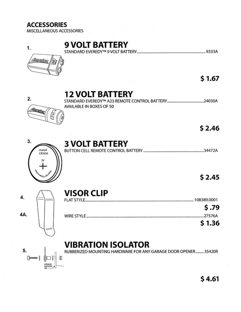 Miscellaneous Accessories 2 Diagram and Parts List for  Genie Garage Door Opener