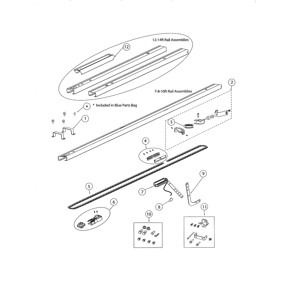 Chain Channel Diagram and Parts List for 3042 Genie Garage Door Opener