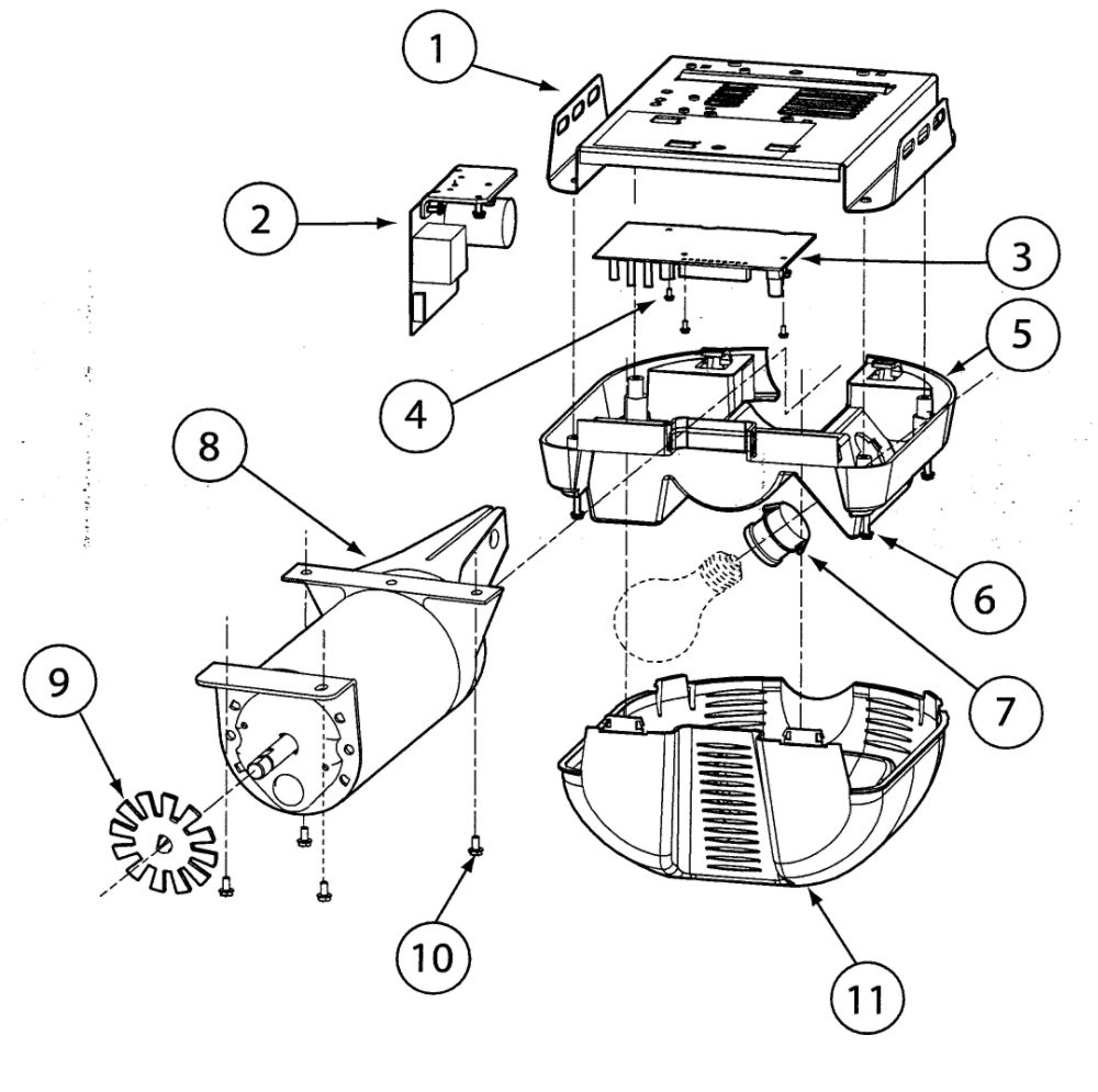 Motor Assembly Diagram and Parts List for  Genie Garage Door Opener