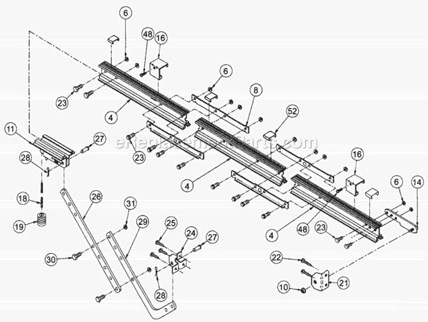 Retail Rail Diagram and Parts List for  Genie Garage Door Opener