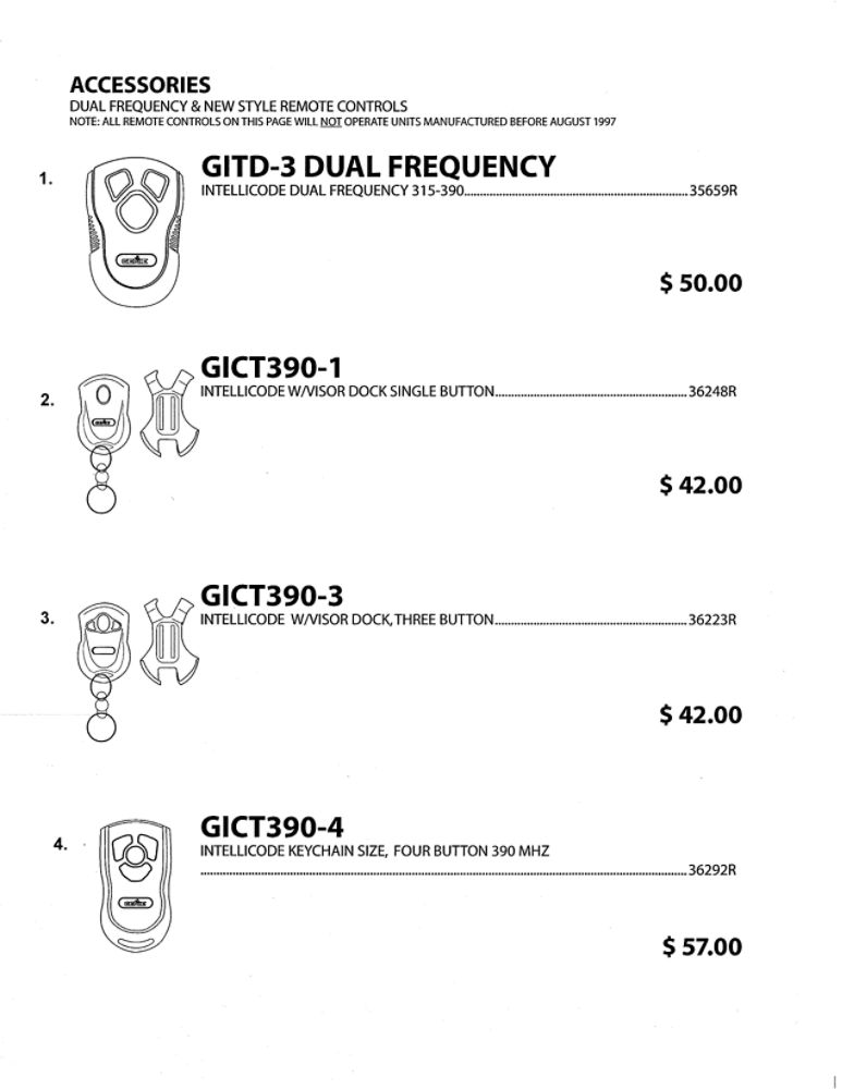 Dual Frequency And New Style Remote Controls Diagram and Parts List for  Genie Garage Door Opener