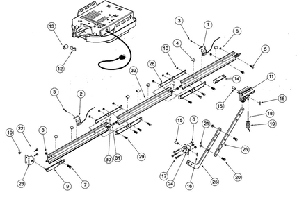 Rail Assembly Diagram and Parts List for  Genie Garage Door Opener