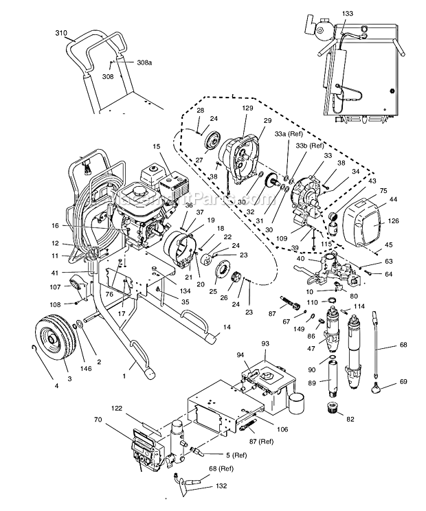 Main Assembly Diagram and Parts List for GMAX7900 248700 Graco Paint Sprayer