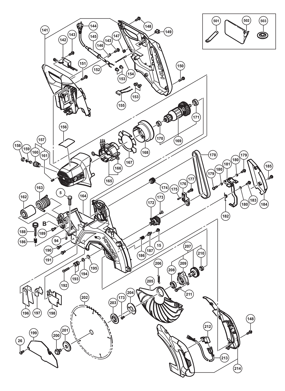Page 2 Diagram and Parts List for  Hitachi Saw