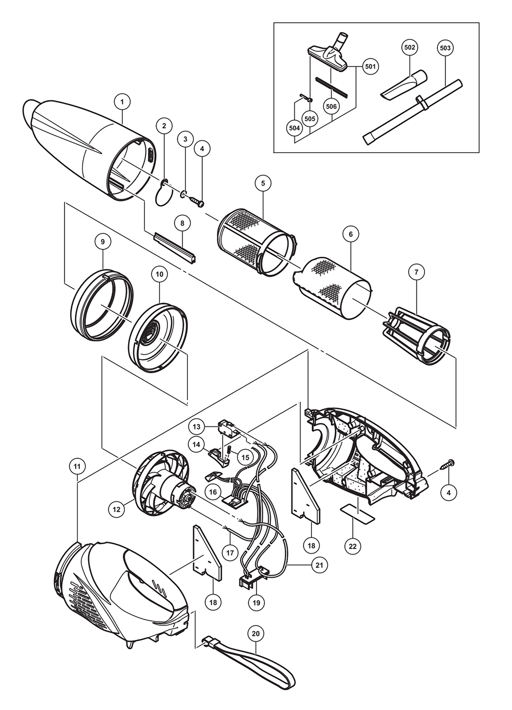 Page 1 Diagram and Parts List for  Hitachi Leaf Blower / Vacuum