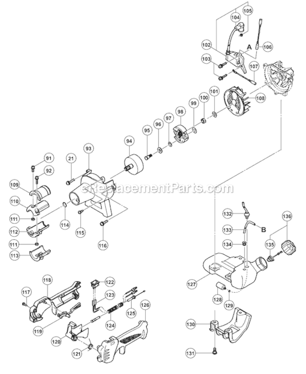 Page B Diagram and Parts List for  Hitachi Trimmer