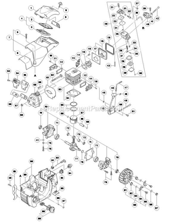 Page A Diagram and Parts List for  Hitachi Chainsaw