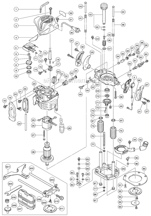 Page A Diagram and Parts List for  Hitachi Router