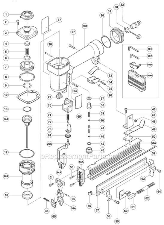 Page A Diagram and Parts List for NT32AES  Hitachi Nailer