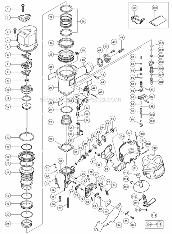 Page A Diagram and Parts List for  Hitachi Nailer