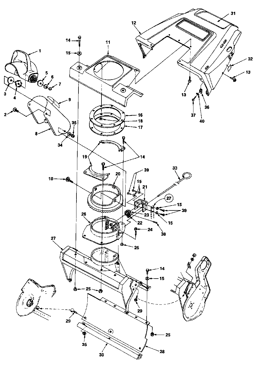 Housing And Chute Diagram and Parts List for UT-35020 Homelite Snow Blower