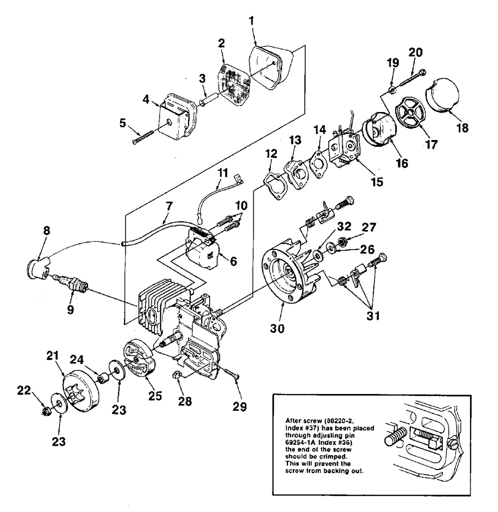 Peripheral Engine Parts Diagram and Parts List for UT-10654 Homelite Chainsaw