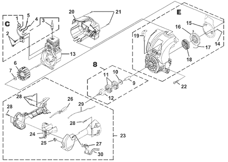 Page C Diagram and Parts List for UT-15166 Homelite Trimmer