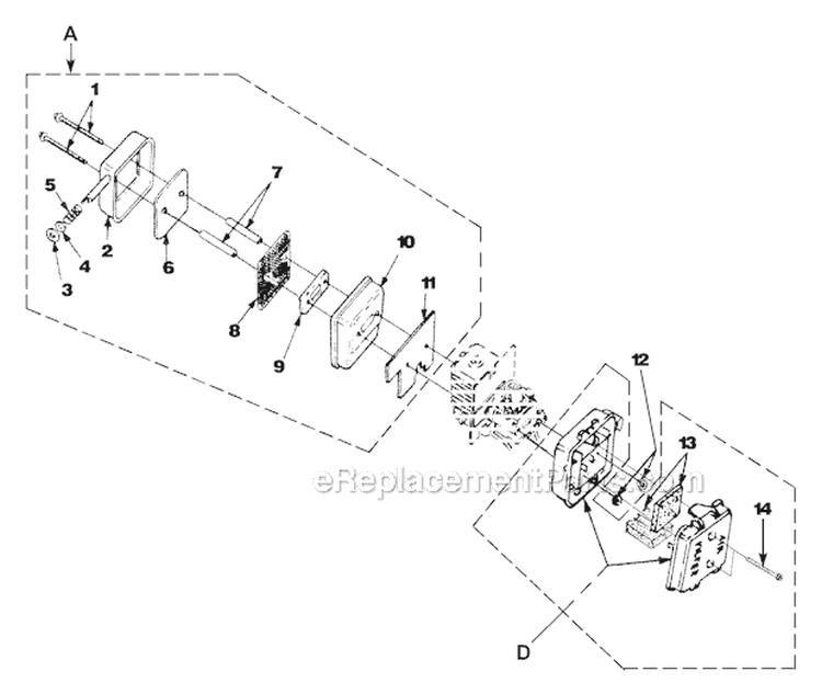 Muffler And Air Cleaner Diagram and Parts List for Yardvark Homelite Leaf Blower / Vacuum