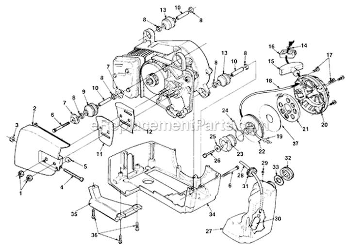 Starter  Tank Diagram and Parts List for  Homelite Chainsaw