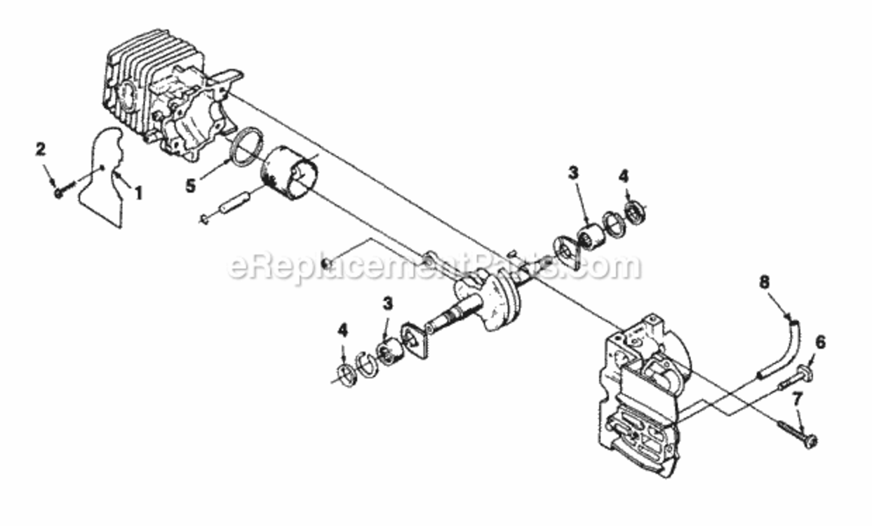 Engine_Internals Diagram and Parts List for  Homelite Chainsaw