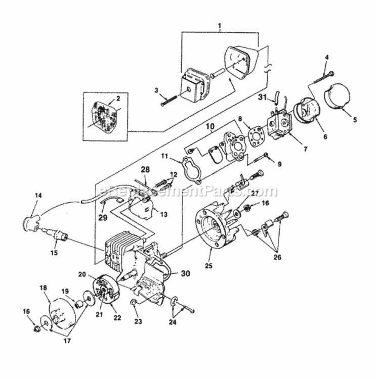 Intake_Clutch_Muffler_And_Ignition Diagram and Parts List for  Homelite Chainsaw