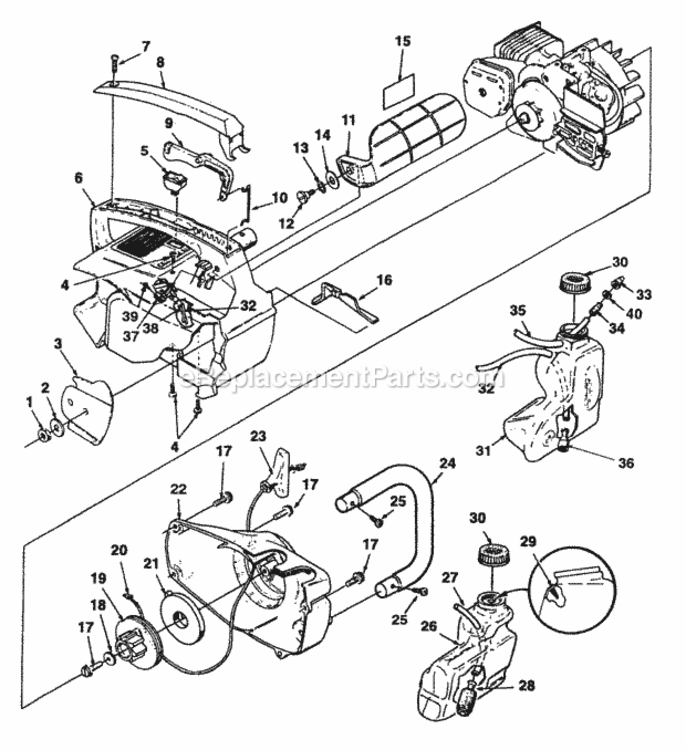Starter_Housing_And_Tanks Diagram and Parts List for  Homelite Chainsaw