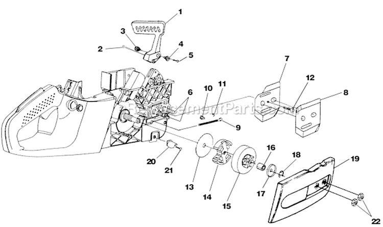 Clutch Hand Guard And Drive Case Cover Diagram and Parts List for  Homelite Chainsaw
