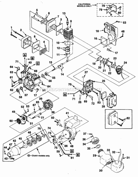 Engine_And_Peripherals Diagram and Parts List for  Homelite Trimmer
