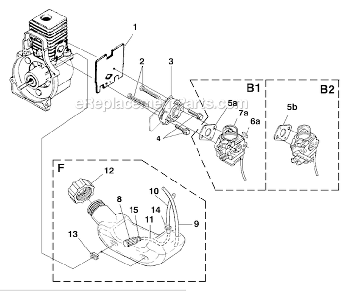Carburetor-Fuel Tank Diagram and Parts List for  Homelite Trimmer
