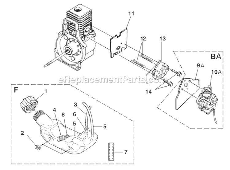 D - Carburetor And Fuel Tank Diagram and Parts List for  Homelite Leaf Blower / Vacuum