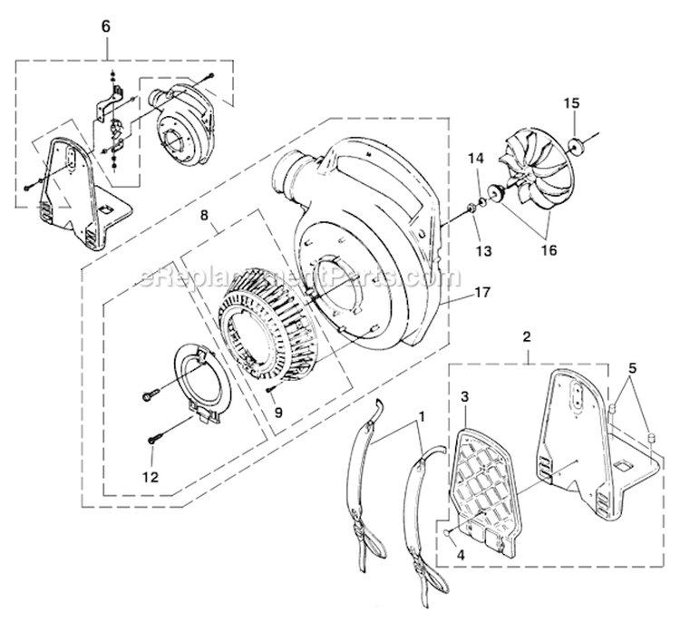 F - Back Pack, Tube Kit & Handle Diagram and Parts List for  Homelite Leaf Blower / Vacuum