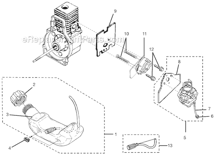 Carburetor And Fuel Tank Diagram and Parts List for  Homelite Leaf Blower / Vacuum