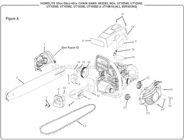 Page A Diagram and Parts List for  Homelite Chainsaw