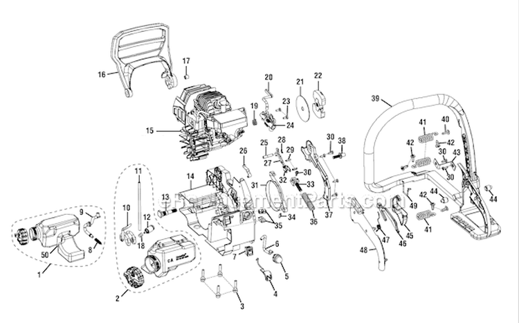 Page B Diagram and Parts List for  Homelite Chainsaw