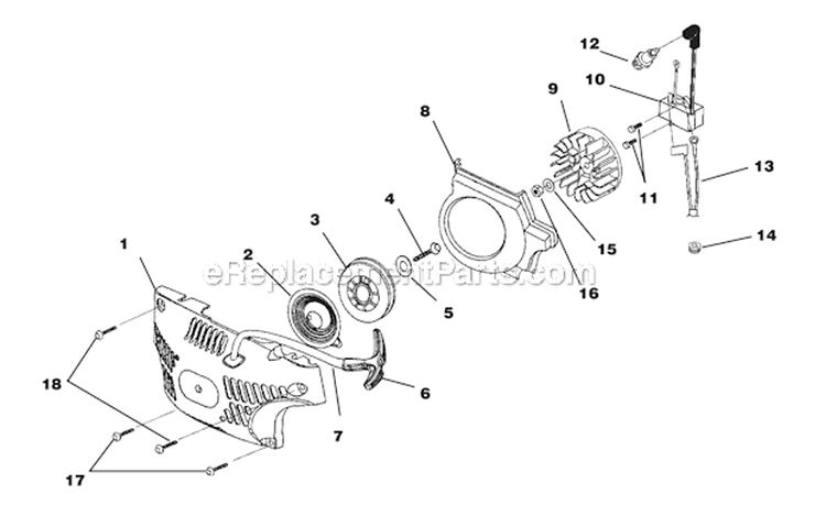 Starter - Ignition Diagram and Parts List for 27AVW/CC Homelite Chainsaw