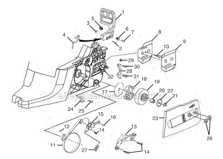 Clutch - Chain Brake - Drive Case Cover Diagram and Parts List for  Homelite Chainsaw