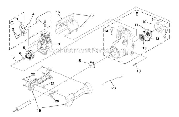 Ignition - Rotor - Starter Diagram and Parts List for TrimLite Homelite Trimmer