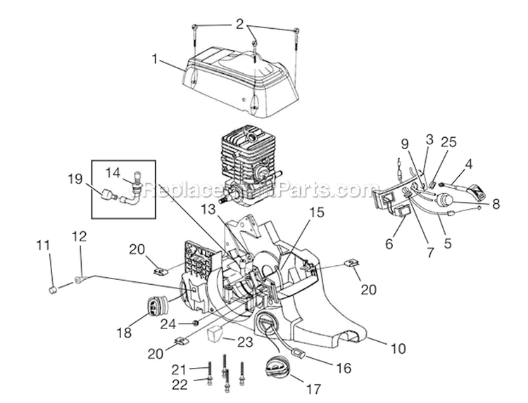 Carburetor - Air Filter Diagram and Parts List for  Homelite Chainsaw