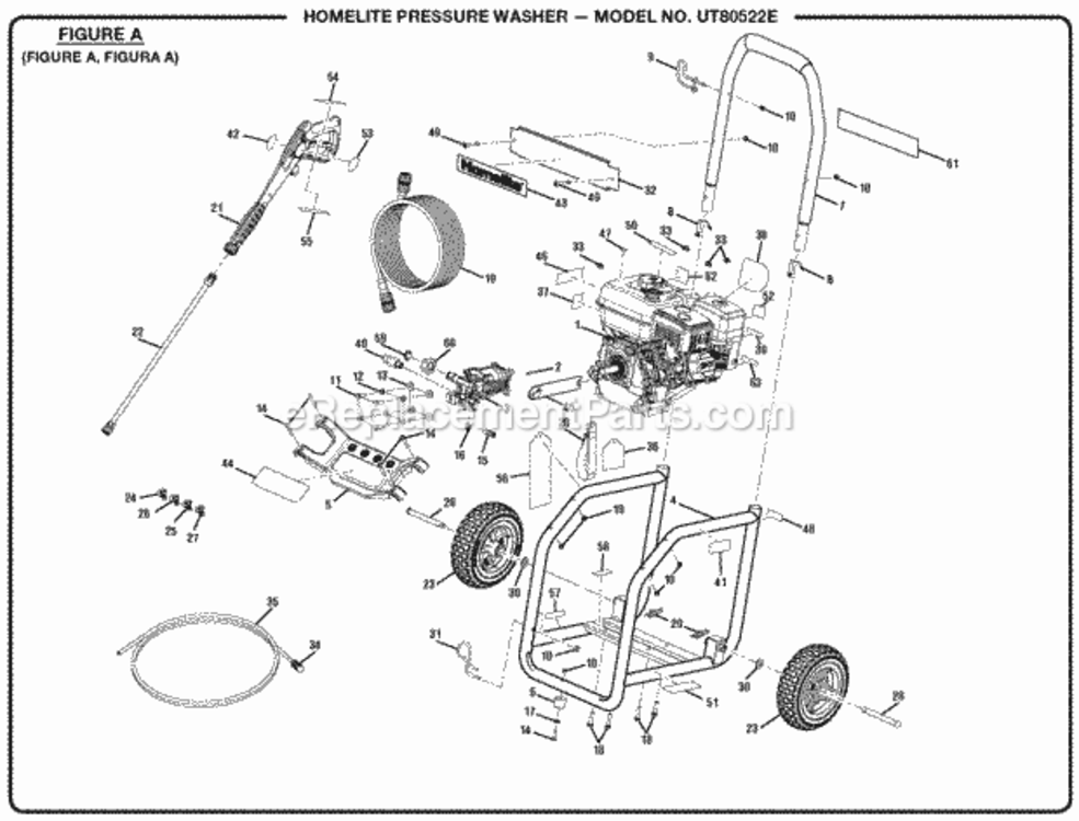 General_Assembly Diagram and Parts List for  Homelite Pressure Washer