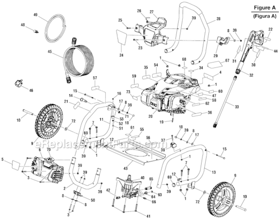 Page A Diagram and Parts List for  Homelite Pressure Washer