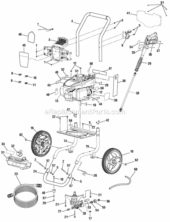 General_Assembly Diagram and Parts List for  Homelite Pressure Washer