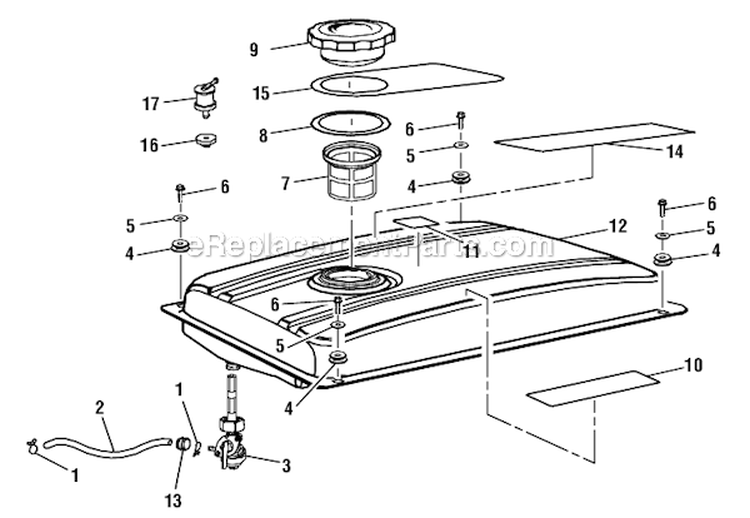 Fuel Tank Assembly Diagram and Parts List for  Homelite Generator