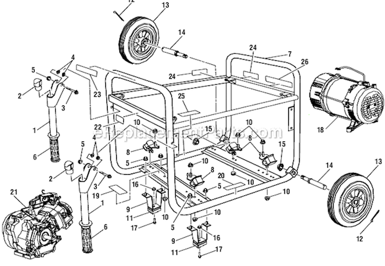 Frame Assembly Diagram and Parts List for  Homelite Generator