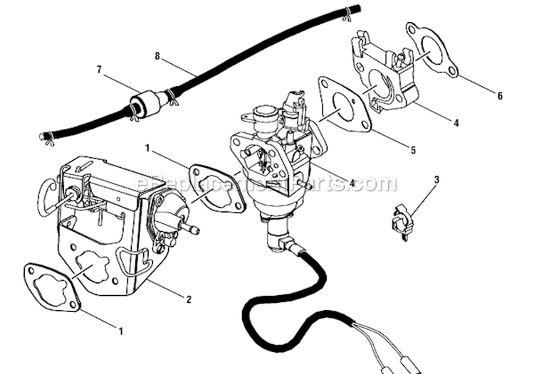 Carburertor Assembly Diagram and Parts List for  Homelite Generator