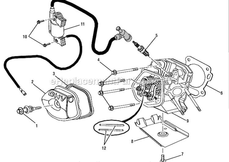 Cylinder Head Assembly Diagram and Parts List for  Homelite Generator