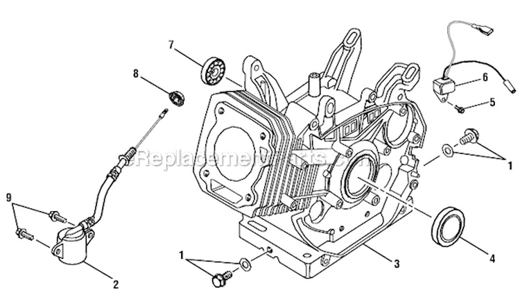 Crankcase Assembly Diagram and Parts List for  Homelite Generator