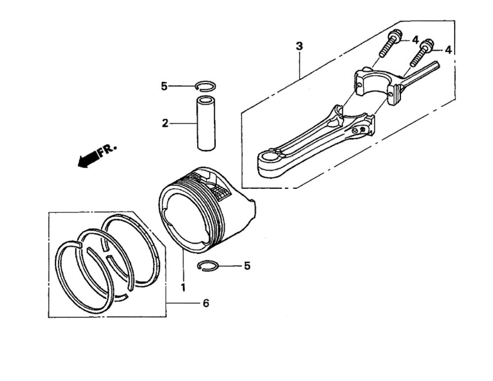 Piston And Connecting Rod Diagram and Parts List for  Honda Engine