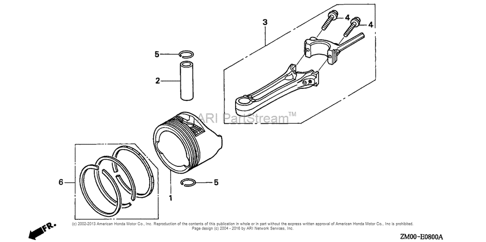 Piston + Connecting Rod Diagram and Parts List for GCV160LA0 (typeN5B)(GJARA-1000001) Honda Engine